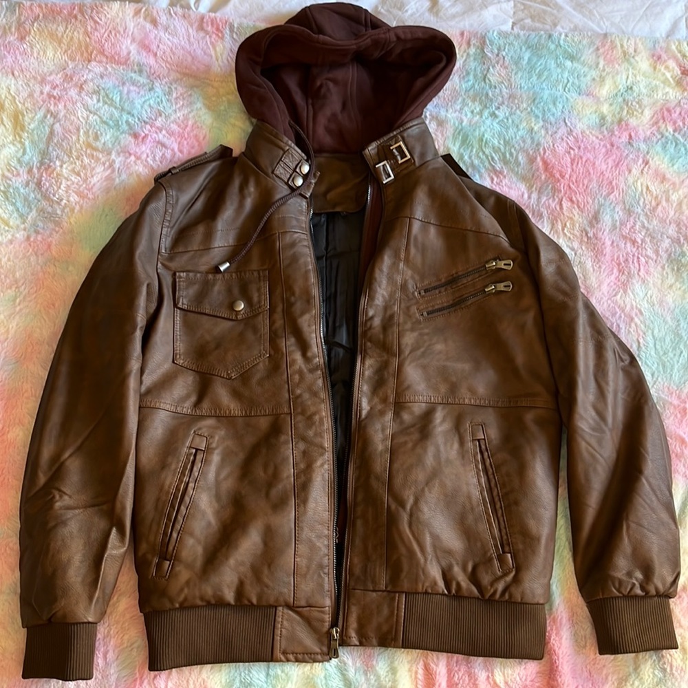 Brown leather coat
